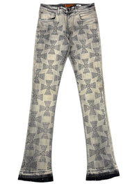 Waimea Men's Roman Cross Rhinestone Stacked Jeans M8443D