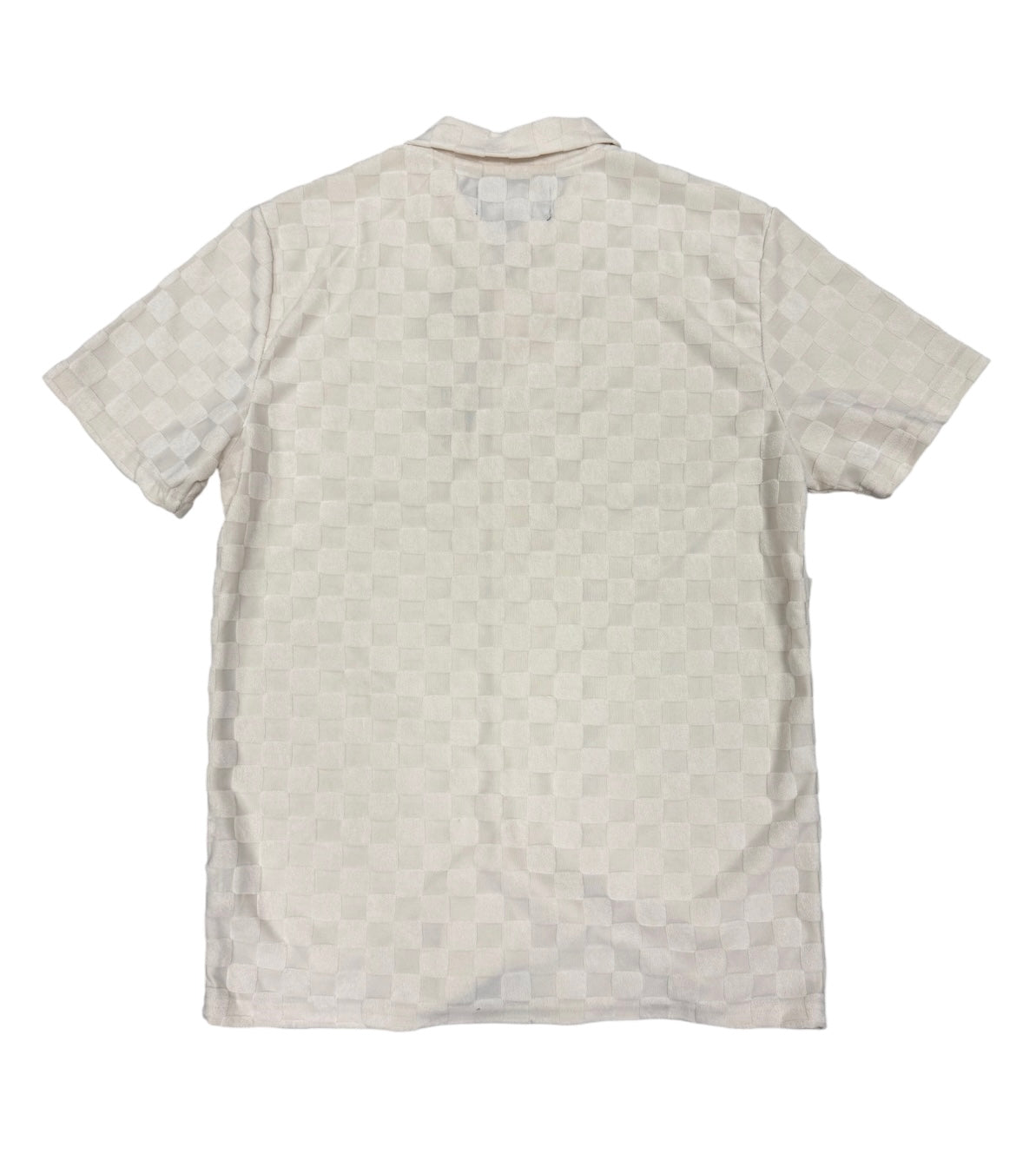 Checkerboard Towel Color Blocked Short Sleeve Button Down Shirt CREAM RSP-040 CREAM