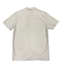 Checkerboard Towel Color Blocked Short Sleeve Button Down Shirt CREAM RSP-040 CREAM