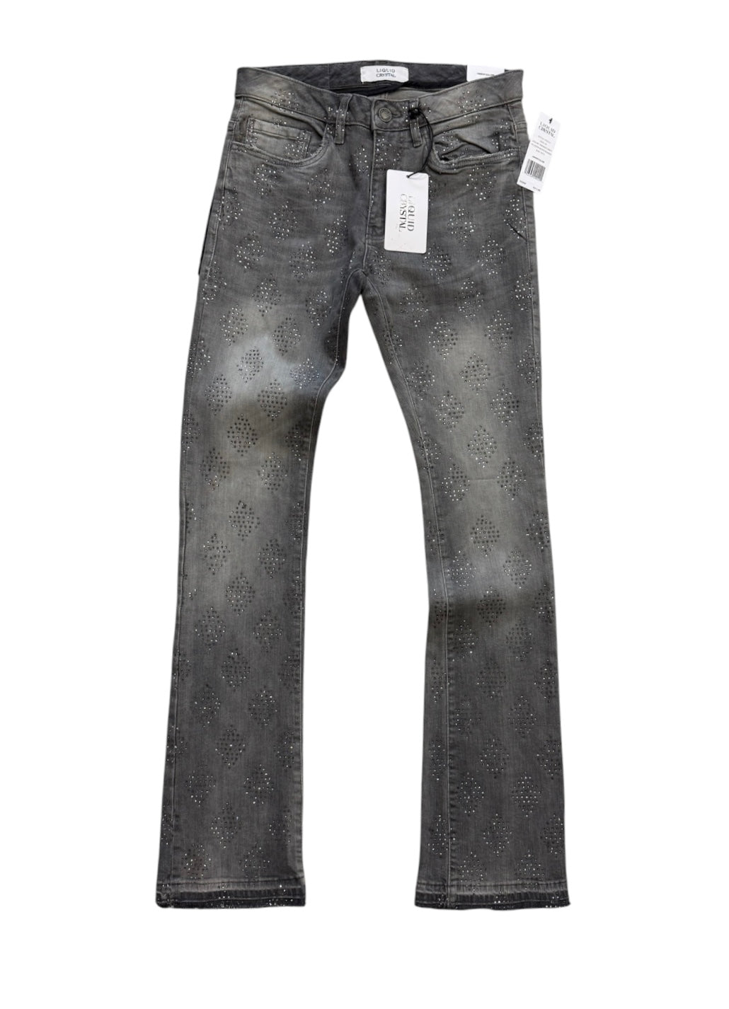 Liquid Crystal 'Diamond Crystal' Stacked Rhinestone Denim (Smoked Grey) JTF2317