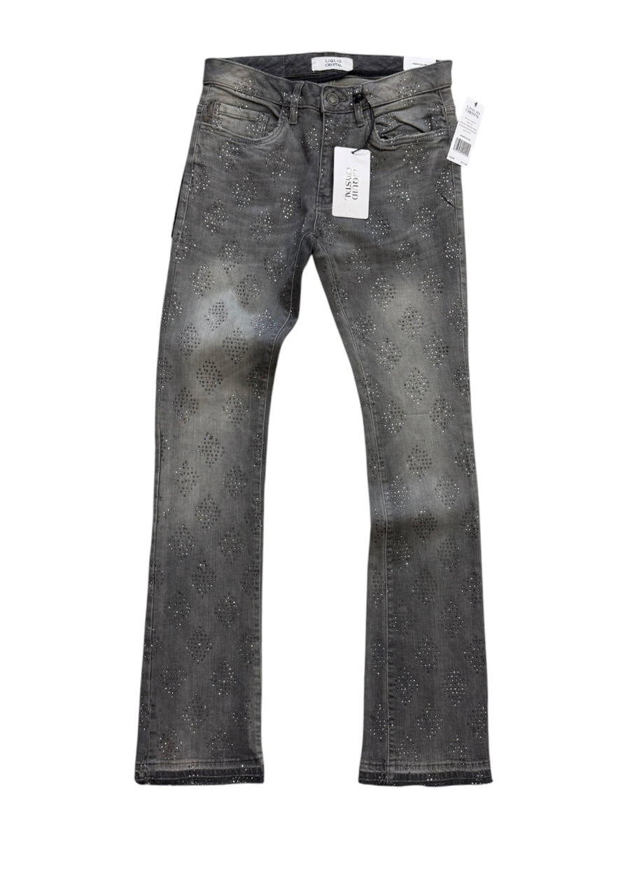 Liquid Crystal 'Diamond Crystal' Stacked Rhinestone Denim (Smoked Grey) JTF2317