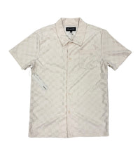 Checkerboard Towel Color Blocked Short Sleeve Button Down Shirt CREAM RSP-040 CREAM