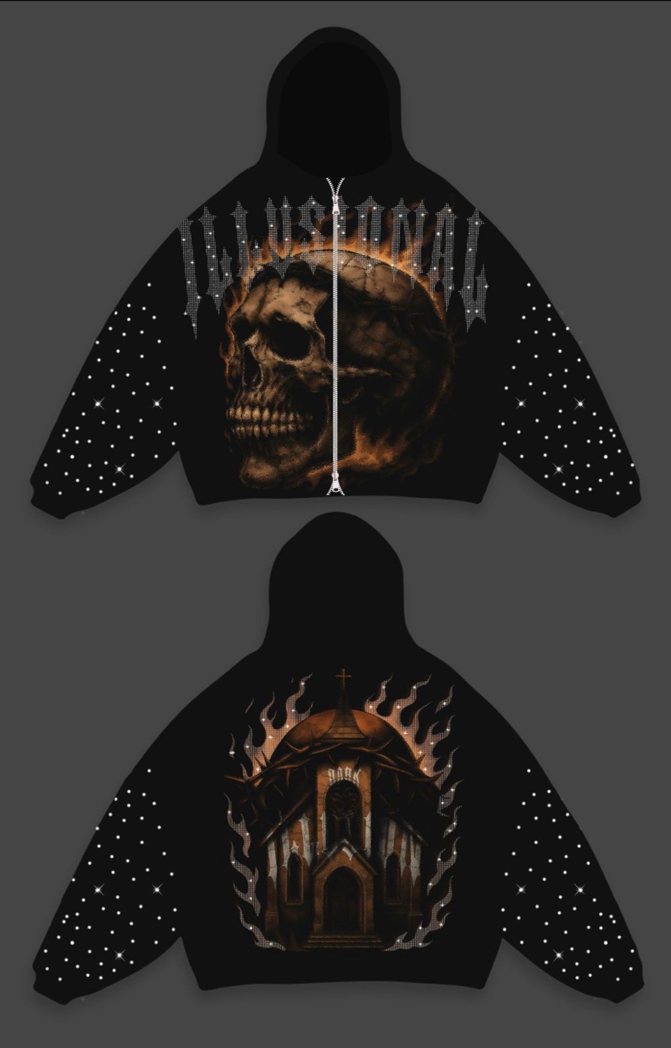 DARK ILLUSION SKULL ZIPUP HOODIE BLACK