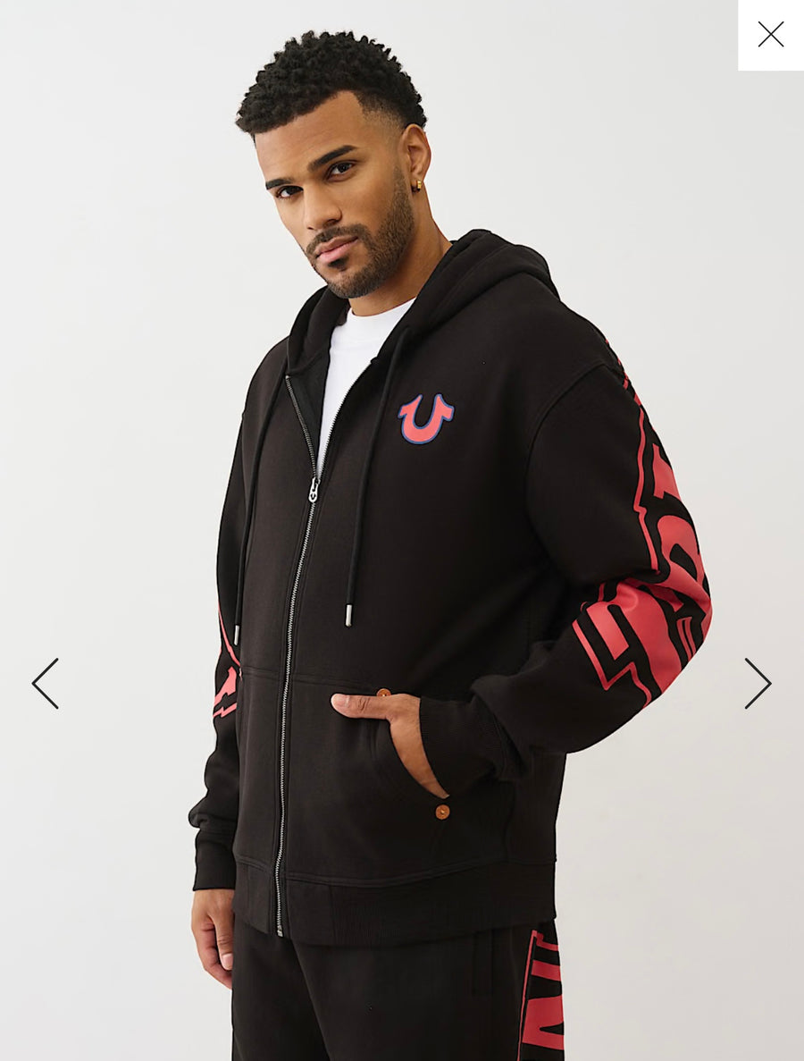 Overt Arched Logo Zip Hoodie JET BLACK 109858
