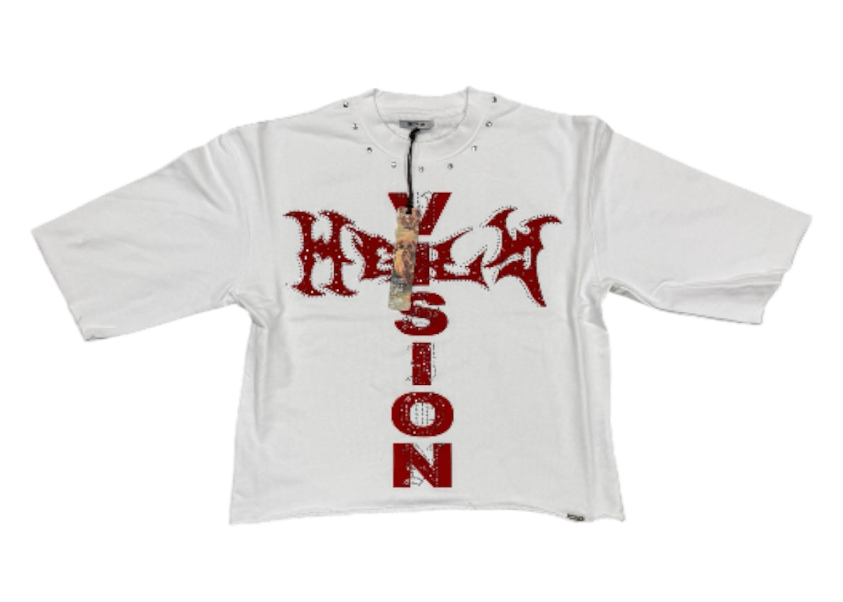 Vision Cropped Shirt  HF5500 White/Red