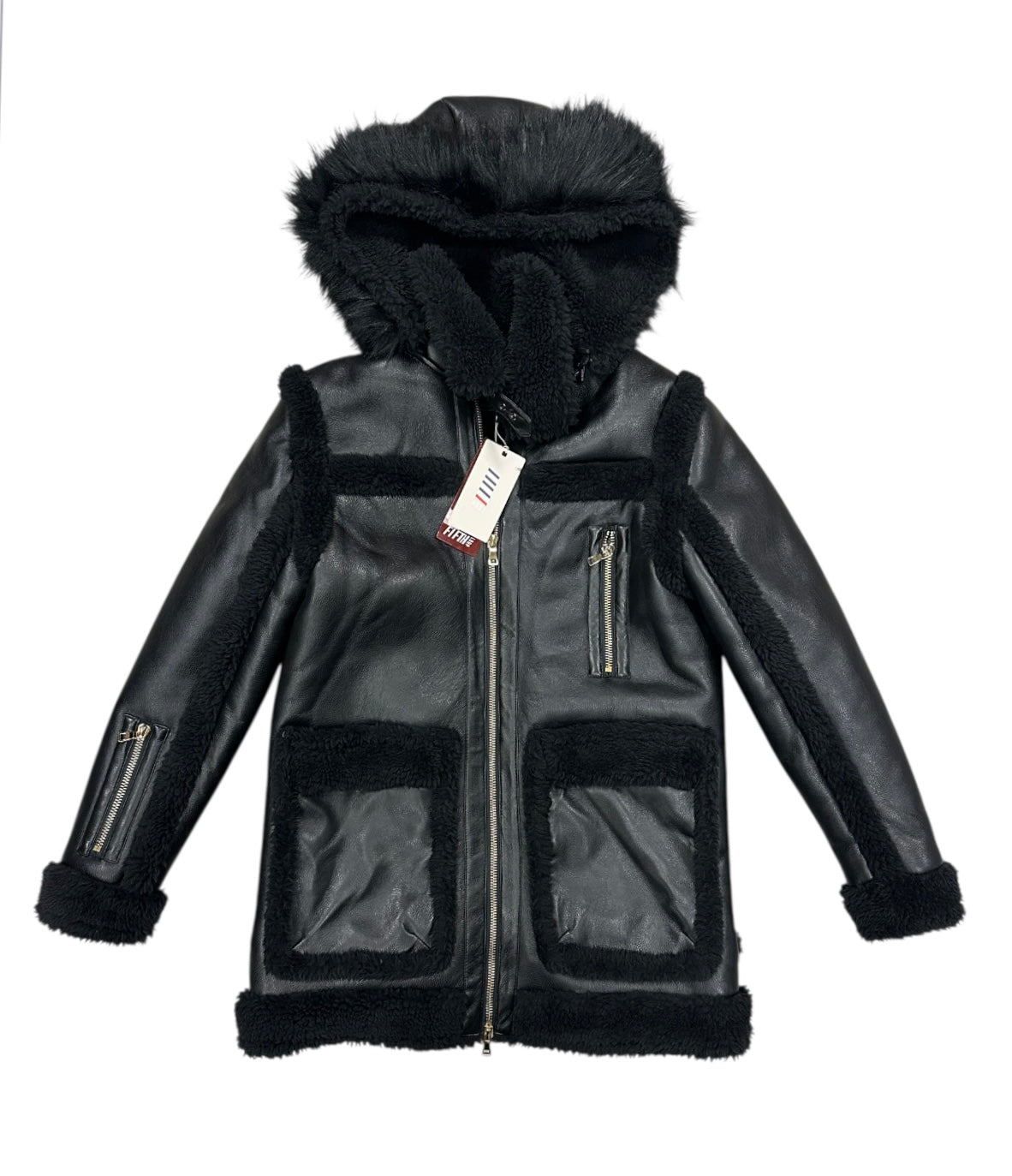 LEATHER COATS WITH FUR FLJ006 BLACK
