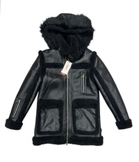 LEATHER COATS WITH FUR FLJ006 BLACK
