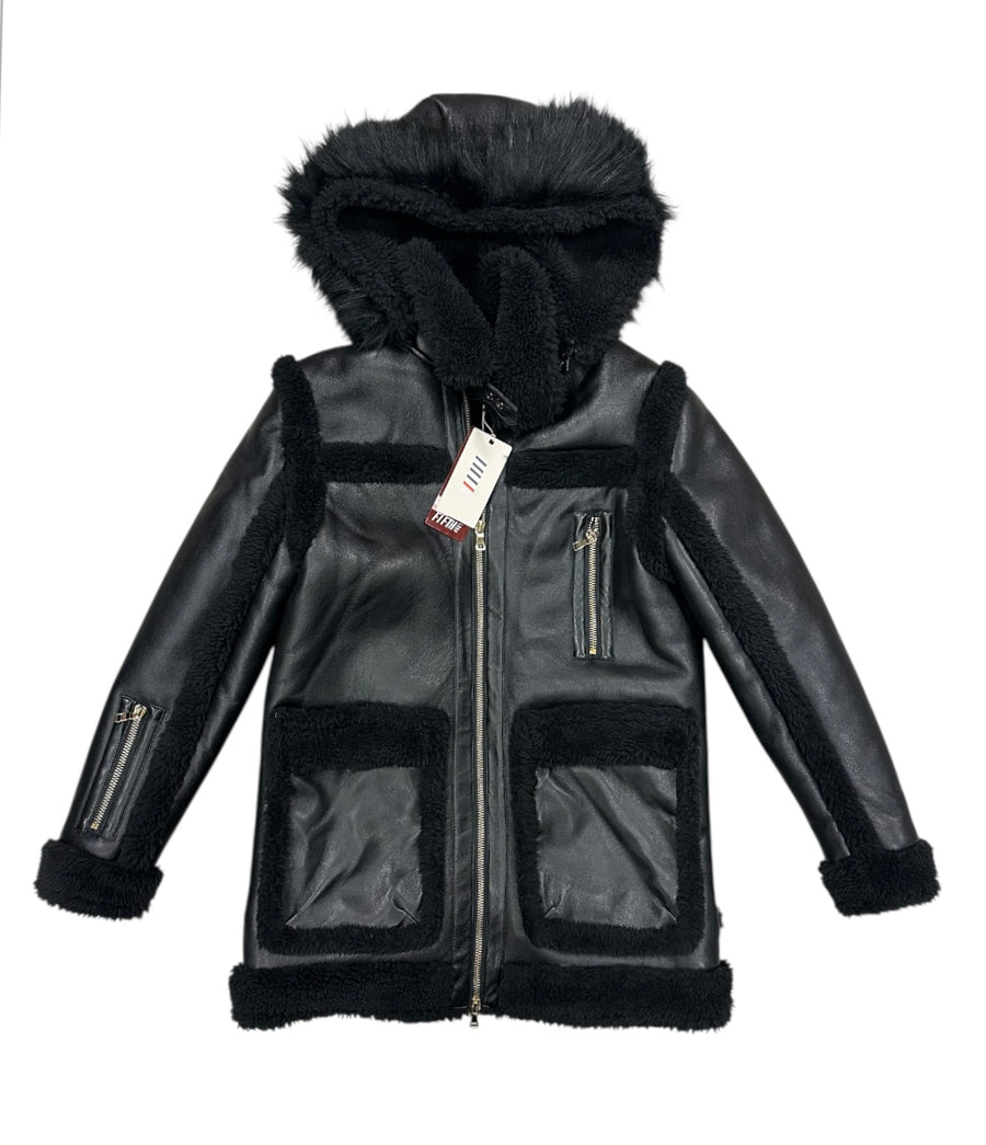 LEATHER COATS WITH FUR FLJ006 BLACK