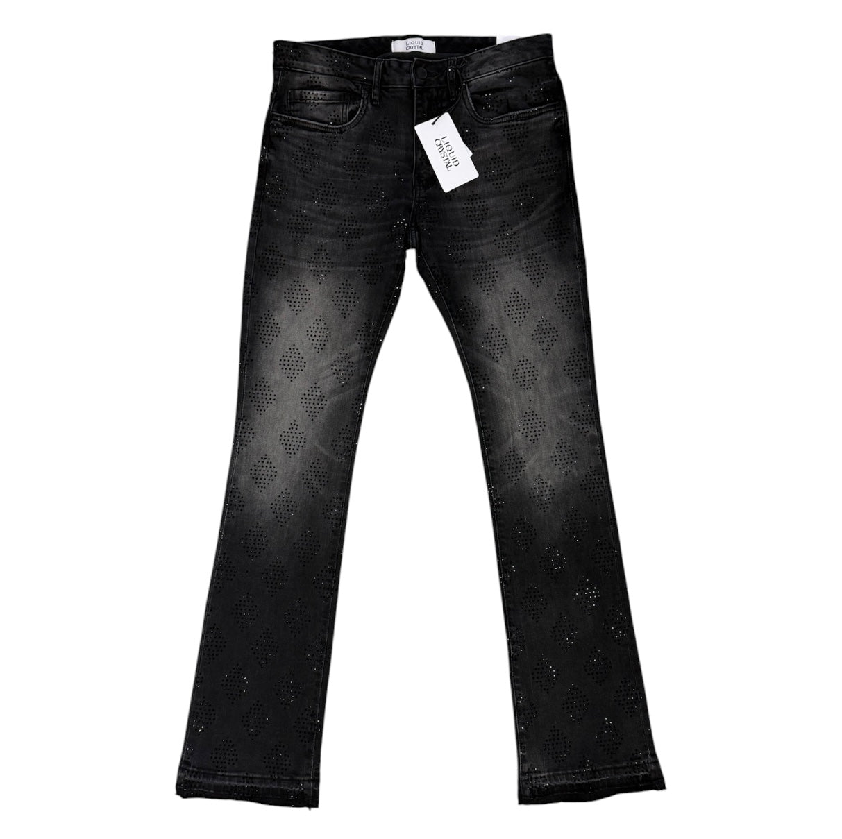 Liquid Crystal 'Diamond Crystal' Stacked Rhinestone Denim (Black Shadow ) JTF2317