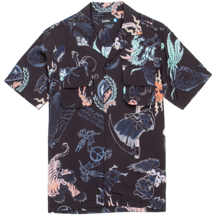 HEAVEN CAN WAIT VACA SS WOVEN SHIRT washed black