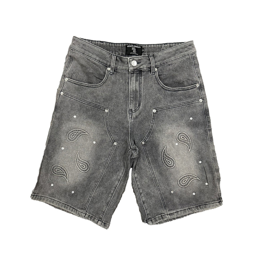 'Paisley' Denim Black Shorts