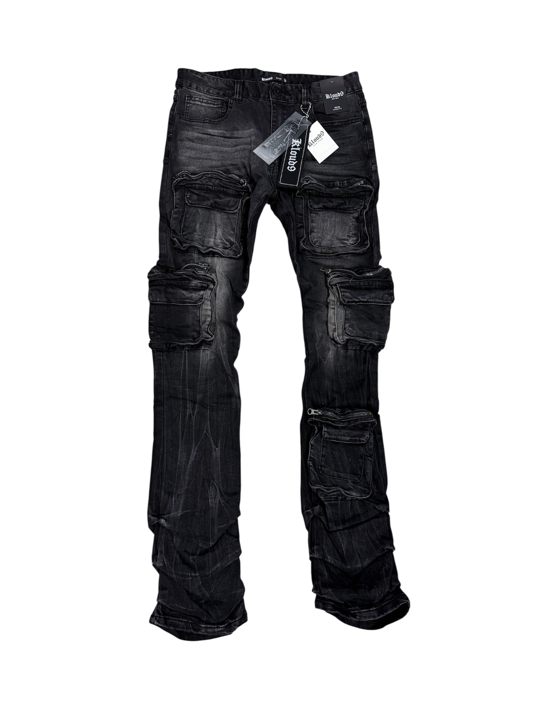 Kloud9 cargo jeans waxed black p25175