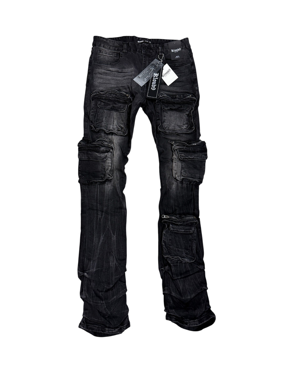 Kloud9 cargo jeans waxed black p25175