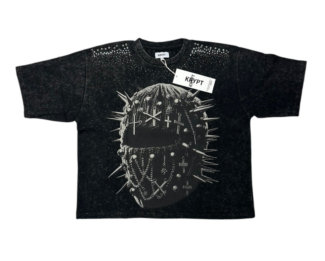 KRYPT Cropped Mask Shirt Black - Urban Streetwear Crop Top KR604