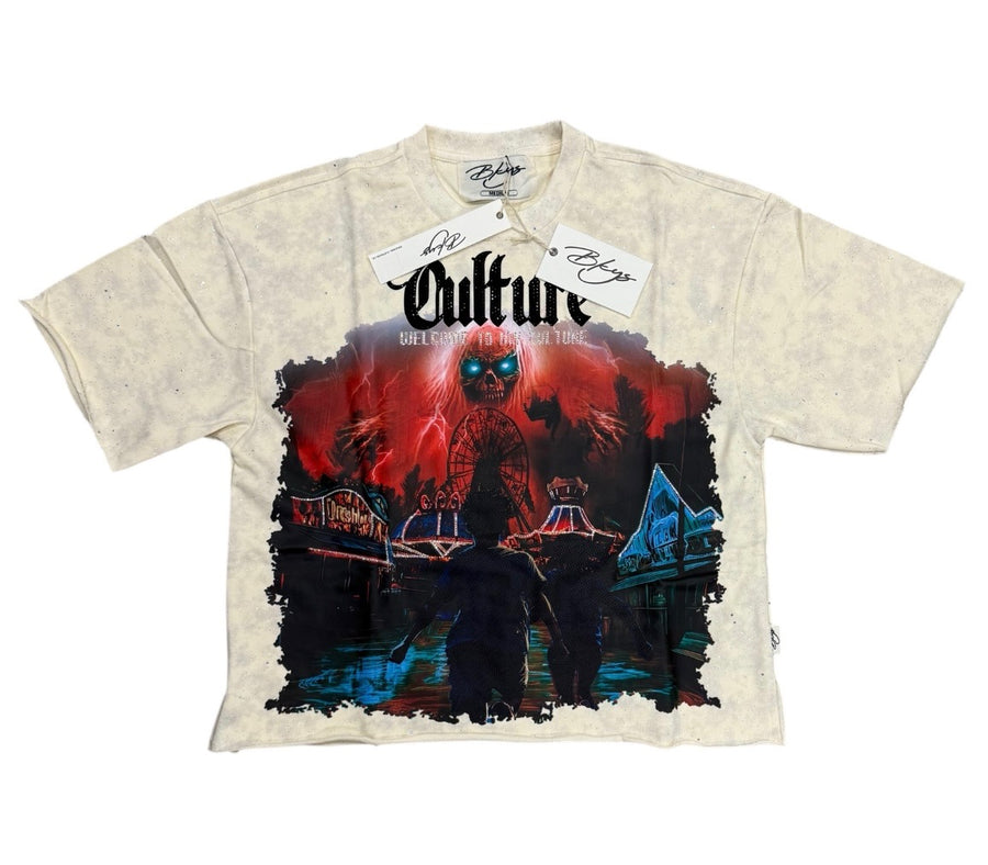 "CULTURE" Cropped T-Shirt Washed Off White T1353
