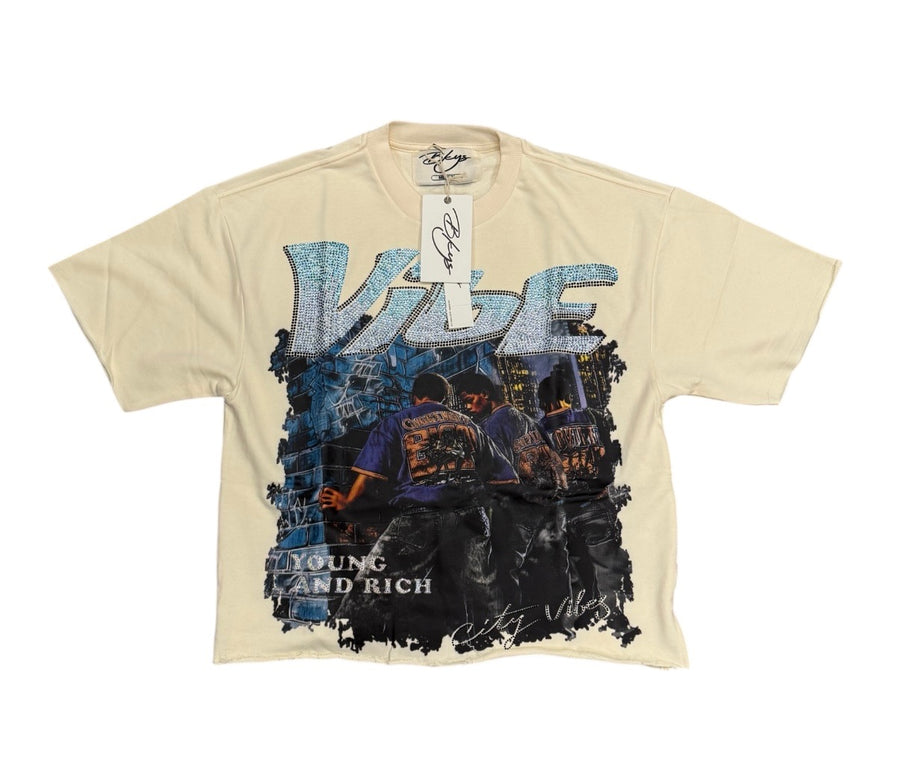 "VIBE" Cropped T-Shirt Off White T1354