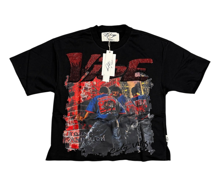 "VIBE" Cropped T-Shirt Black T1354