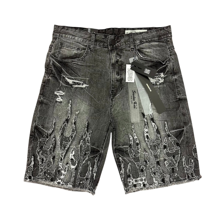 Fire Smoke Rise Jeans Shorts