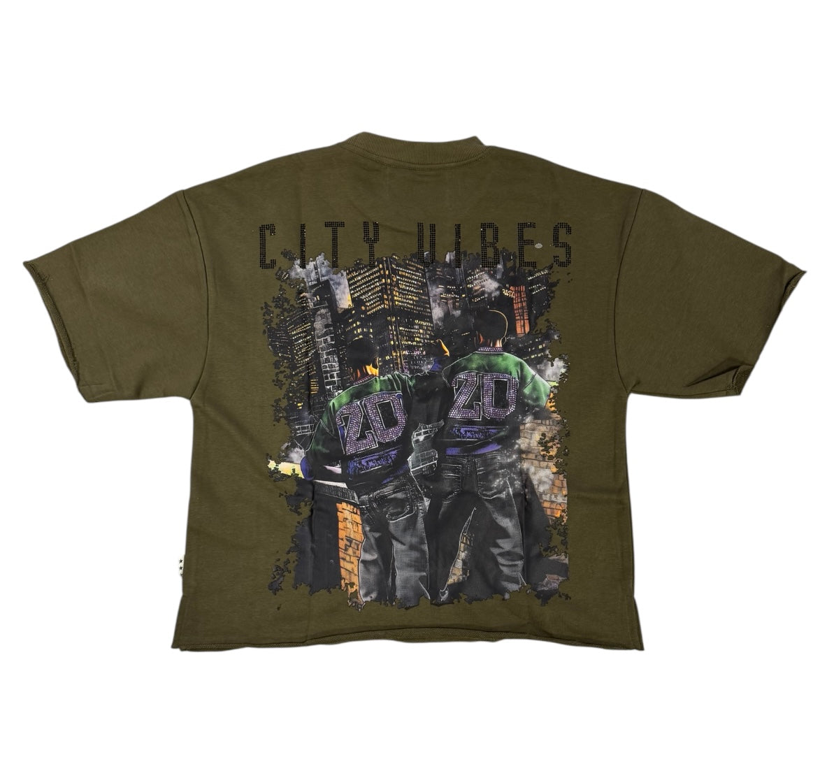"VIBE" Cropped T-Shirt Olive T1354