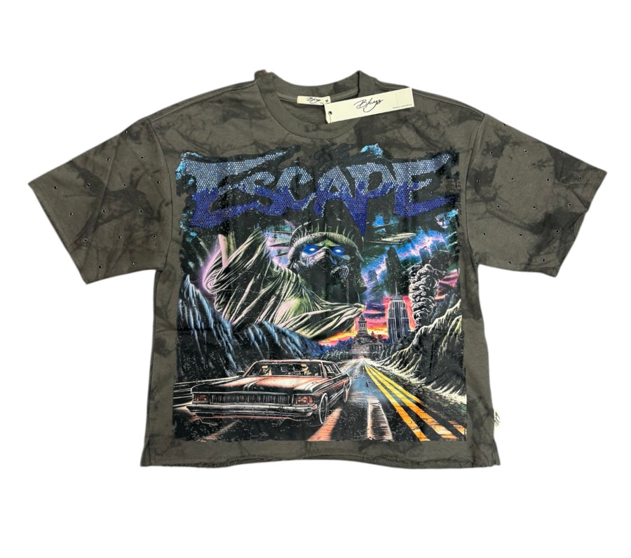 "ESCAPE" Cropped T-Shirt Washed Grey T1410