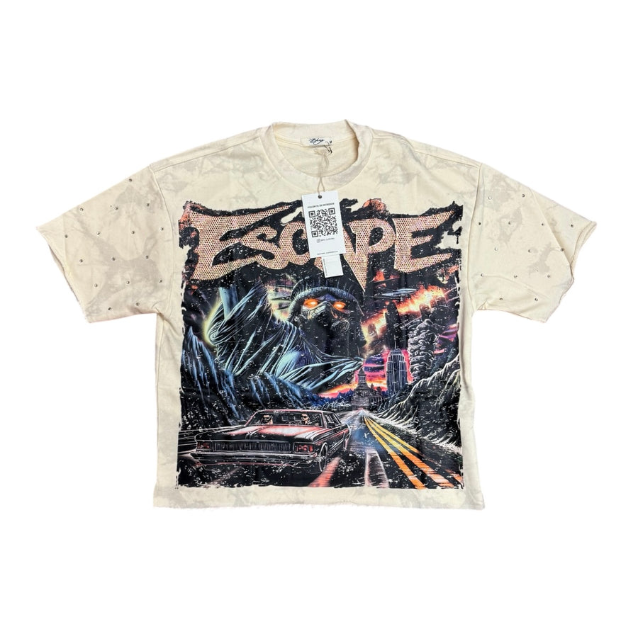 "ESCAPE" Cropped T-Shirt Washed Off White T1410