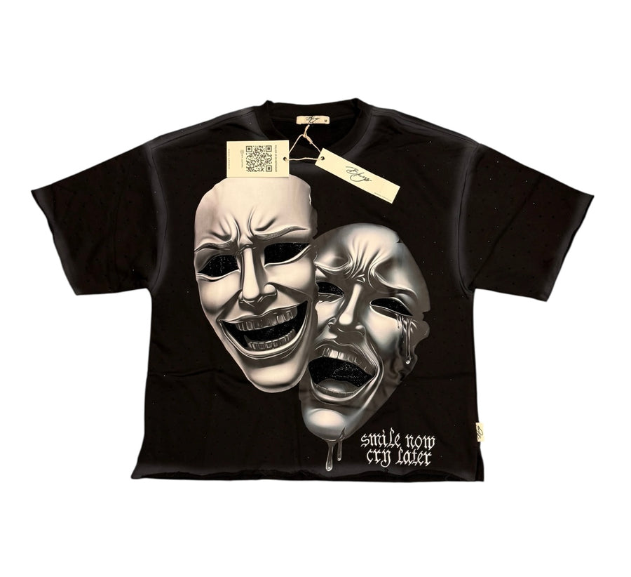"SMILE NOW" Cropped T-shirt Black T1378