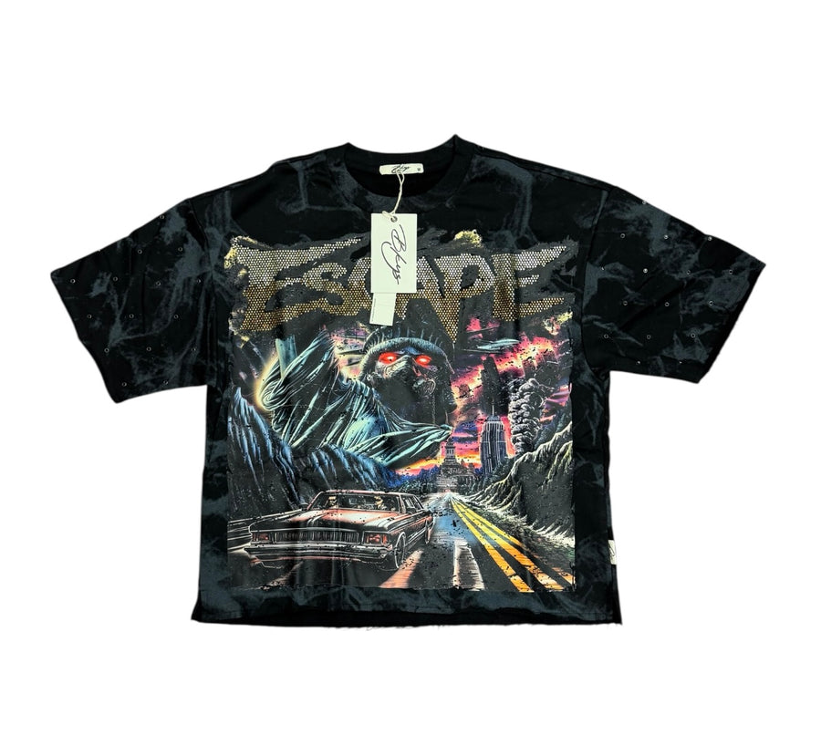 "ESCAPE" Cropped T-Shirt Washed Black T1410