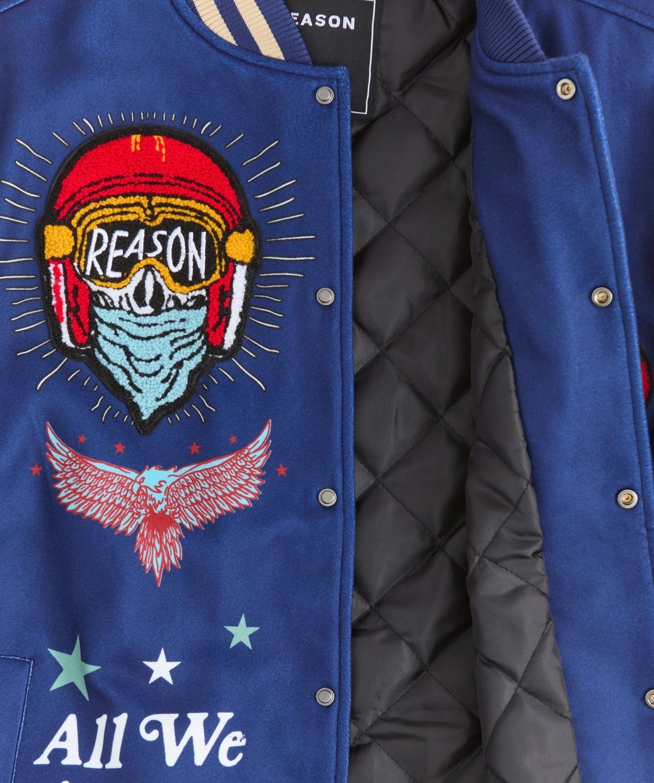 Born Free Chenille Patched Varsity Jacket - Navy