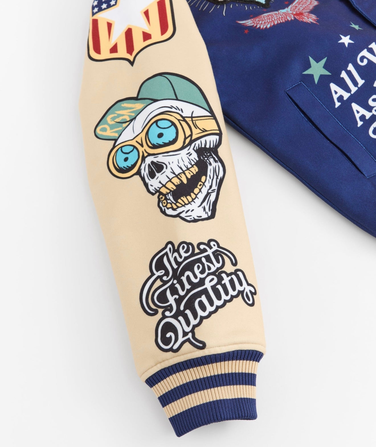 Born Free Chenille Patched Varsity Jacket - Navy