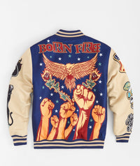 Born Free Chenille Patched Varsity Jacket - Navy