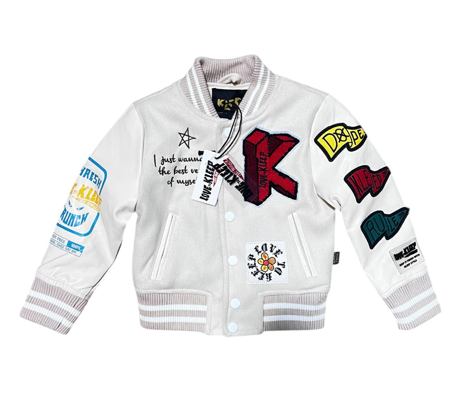 VUE KIDS Melton Body with Faux Leather Sleeve Varsity Jacket kj-7850k