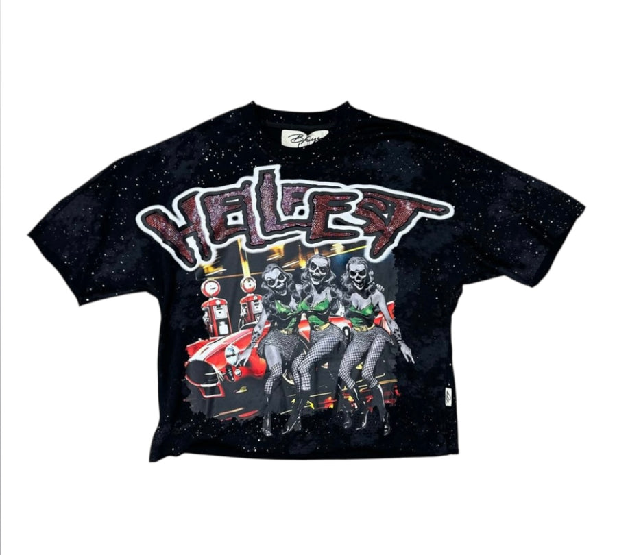 "HELLFEST" F-TERRY CROPPED T-SHIRT Black washed T1321c