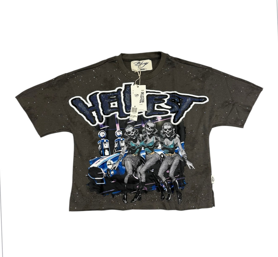 "HELLFEST" F-TERRY CROPPED T-SHIRT WASED GREY T1321c
