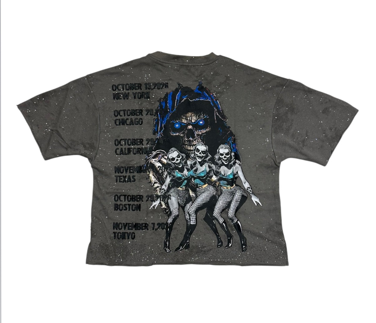 "HELLFEST" F-TERRY CROPPED T-SHIRT WASED GREY T1321c