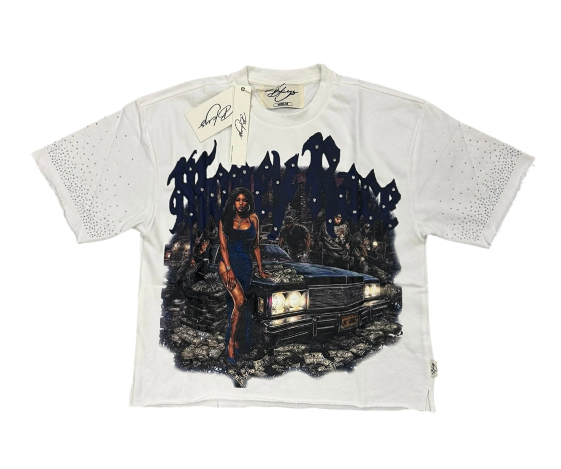 Money race cropped shirt White T1515