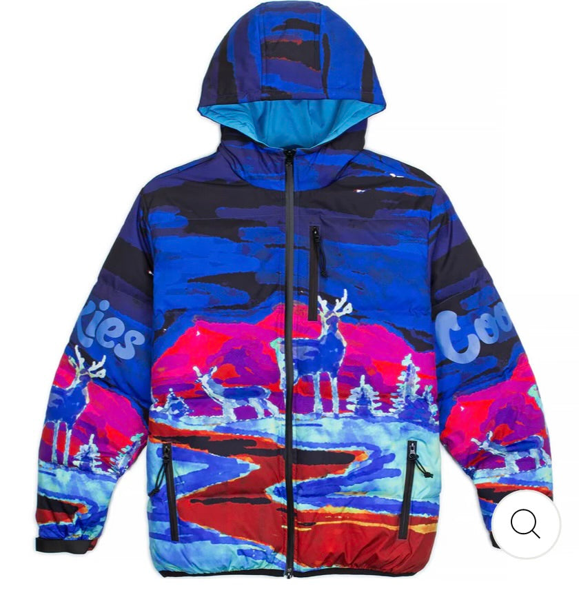 Tree Division All Over Print Hooded Nylon Puffer Jacket