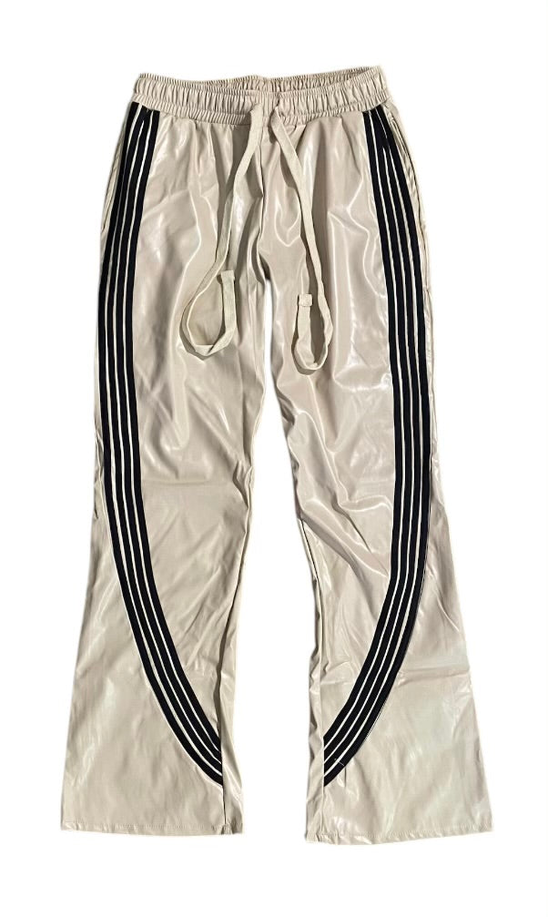 Leather STRIPED BAGGY PANTS (Cream)