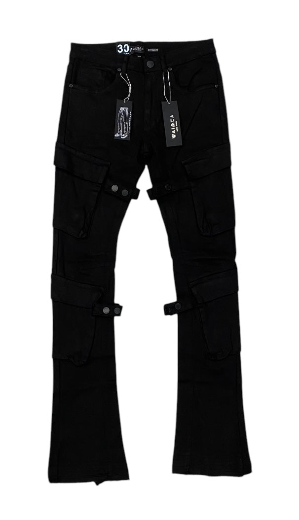 Cargo Stacked Jet Black Jeans