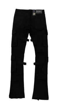 Cargo Stacked Jet Black Jeans