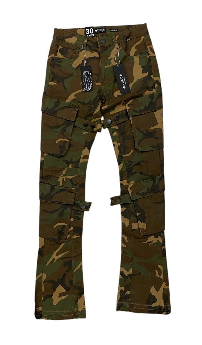Cargo Stacked Green Camo Jeans