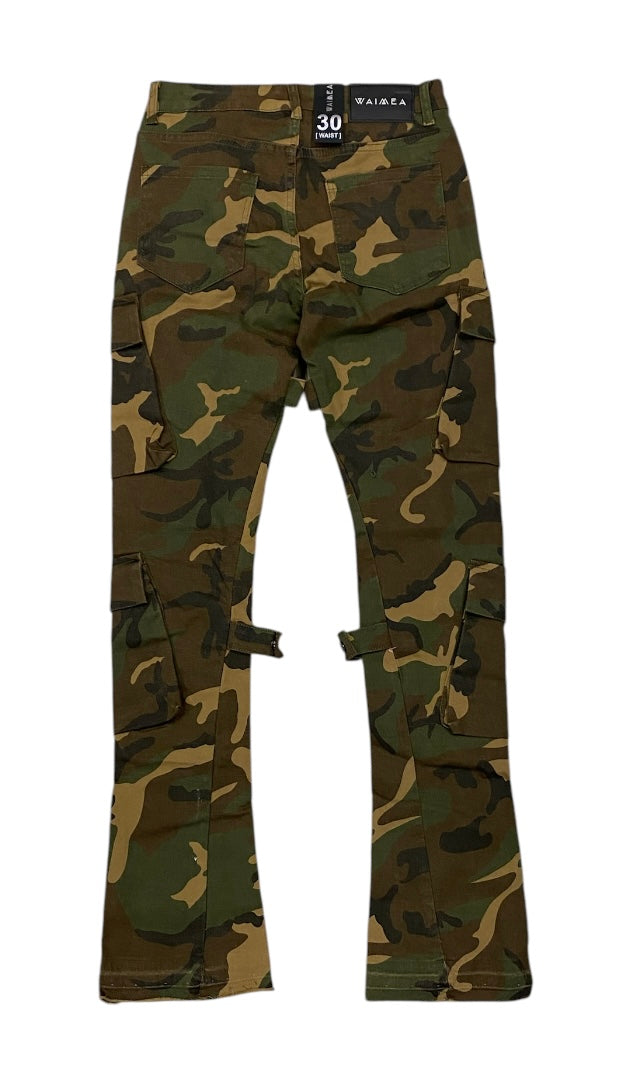 Cargo Stacked Green Camo Jeans