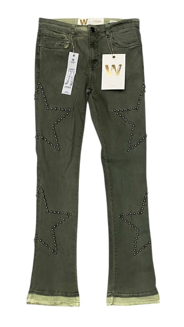 Stacked Fit Green Jeans