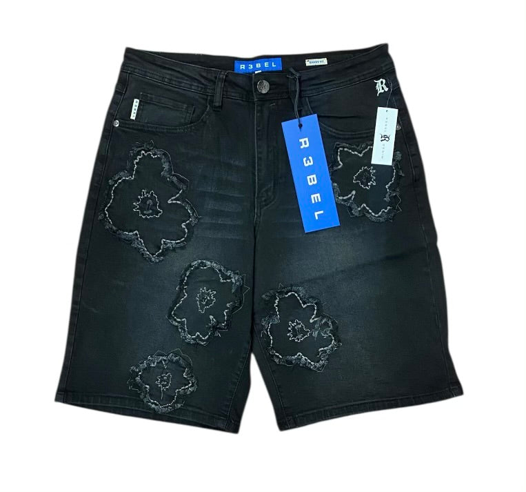 Rebel denim flower black wash