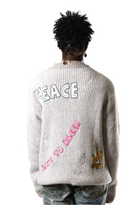KELVE Heavy Gauge Ripped Knit Sweater with patches