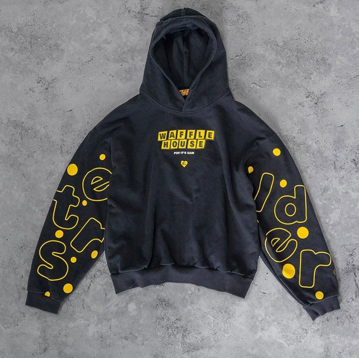 Red Letters Waffle Stars Scattered Hoodie - Cream - Denim