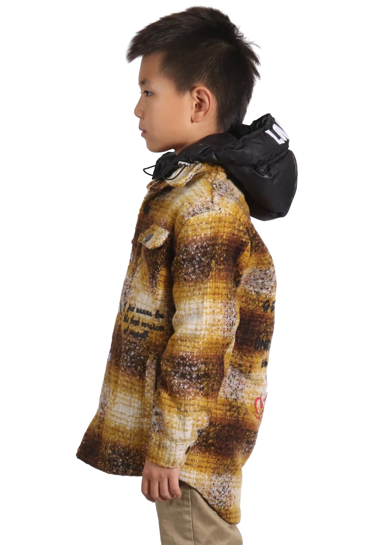 BENIT Kid's Oversize Flannel outer shirket with detachable padded cire hood