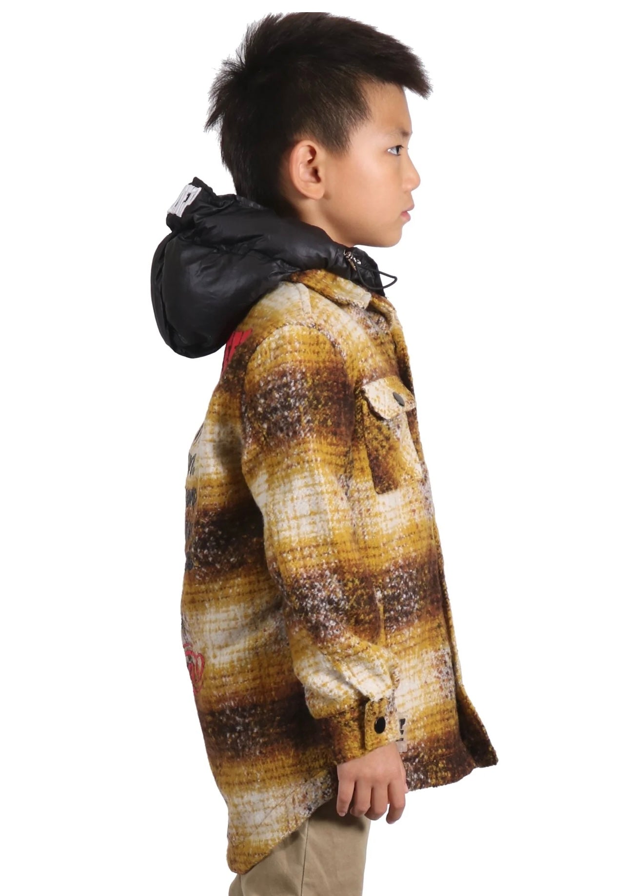 BENIT Kid's Oversize Flannel outer shirket with detachable padded cire hood