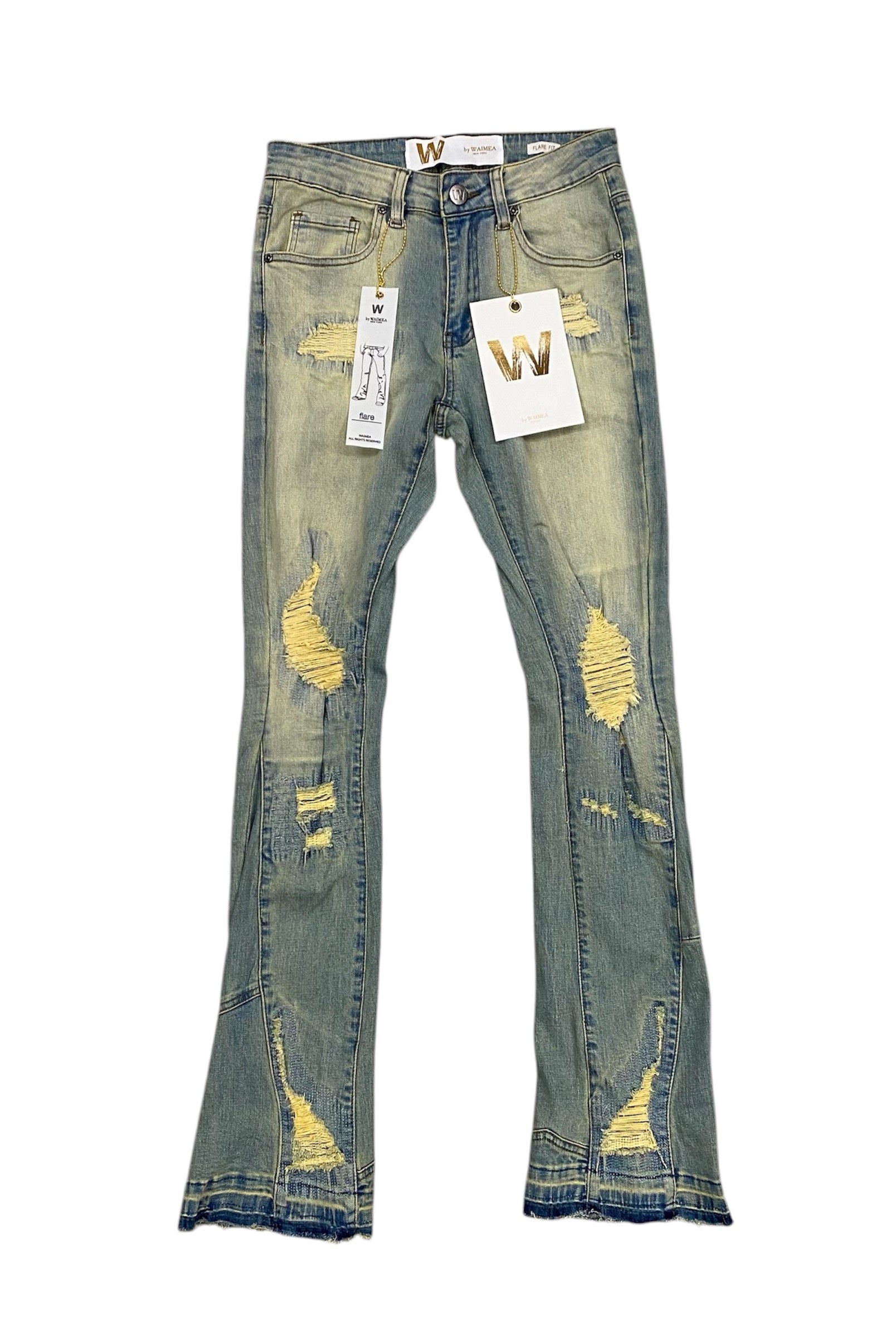 Stone wash flare jeans