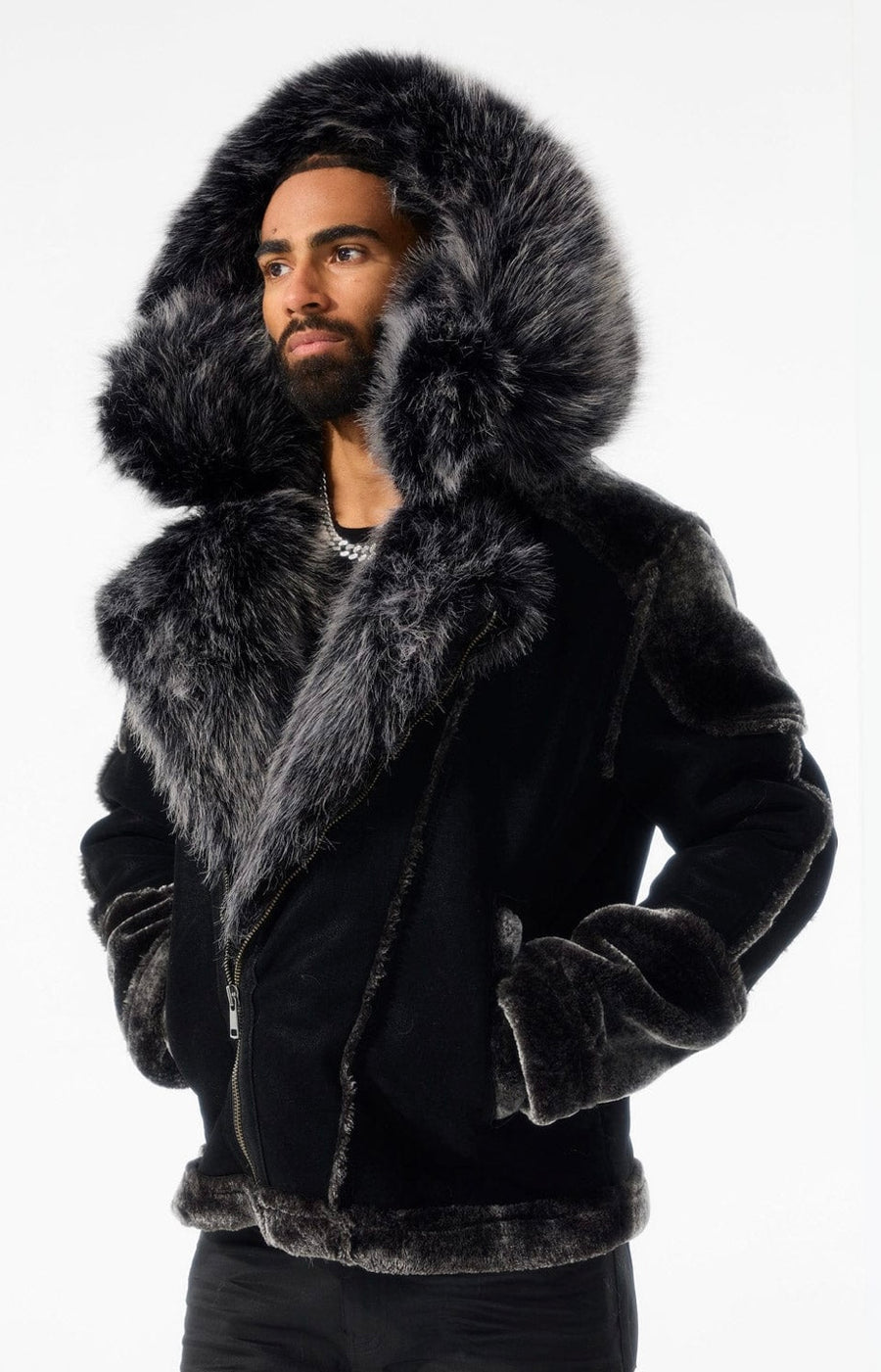 El Jefe Shearling Moto Jacket (Black)