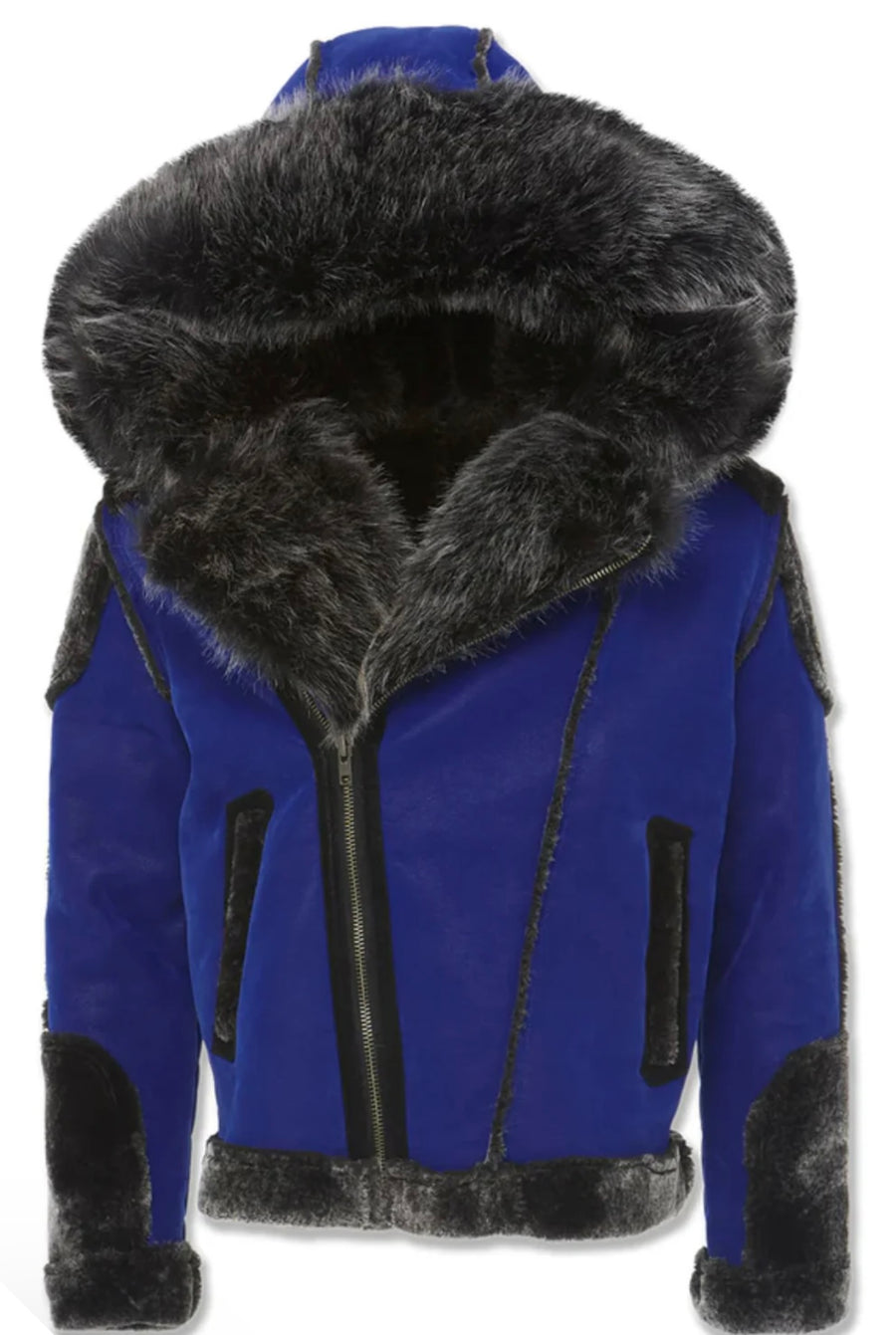 JORDAN CRAIG BIKER SHEARLING COAT W FUR RACER BLUE